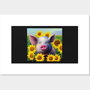 Pig and Sunflowers Posters and Art